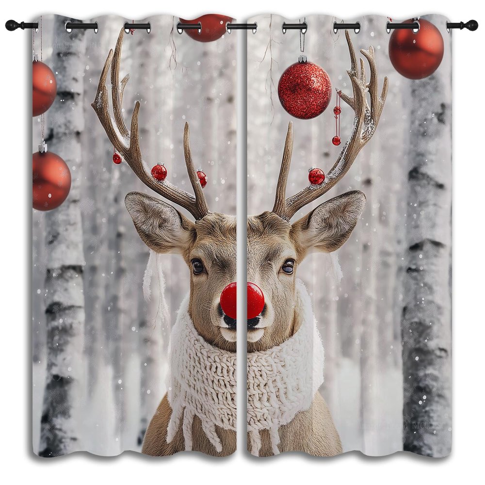 PYMATYTN Merry Christmas Rod Pocket Blackout Curtains for Boy Girl Bedroom, Winter Traditional and Red Balls Energy Efficient Home Window Drapes for Living Room Noise Reducing, 84x72 inch