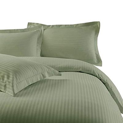 3 Piece Cotton Zipper Clouser Duvet Cover Eastern King 116'' x 108''Sage Green Stripe Color Duvet Cover All Season