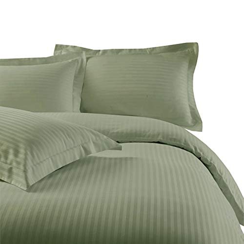 3 Piece Cotton Zipper Clouser Duvet Cover Eastern King 116'' x 108''Sage Green Stripe Color Duvet Cover All Season