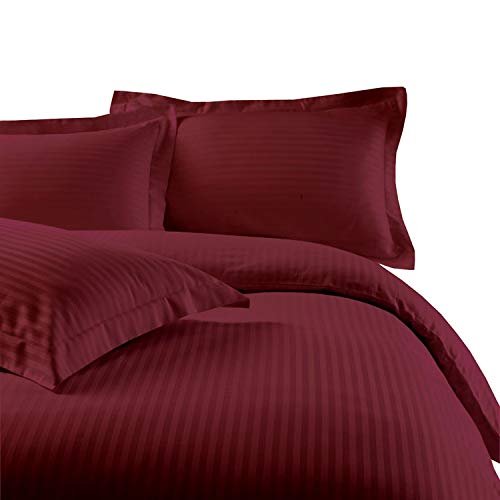 AveHomes 1 Piece Cotton Zipper Clouser Duvet Cover Super King 100X120Burgundy Stripe Color Duvet Cover All Season