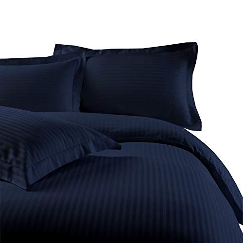 5 Piece Cotton Zipper Clouser Duvet Cover Grand King 106x106Navy Blue Stripe Color Duvet Cover All Season