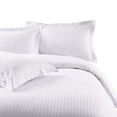 3 Piece Cotton Zipper Clouser Duvet Cover Oversized King (116'' x 98'') White Stripe Color Duvet Cover All Season
