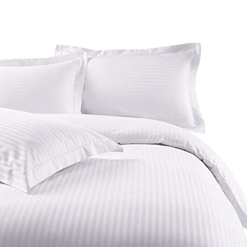 3 Piece Cotton Zipper Clouser Duvet Cover Oversized King (116'' x 98'') White Stripe Color Duvet Cover All Season