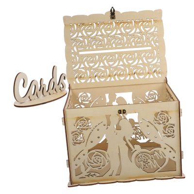 FELTECHELECTR Decorative Wooden Wedding Card Storage Box Elegant Hollow Design Wedding Envelope Holder for Rustic Celebrations Assembly Stylish Party Decoration for Collecting Cards and