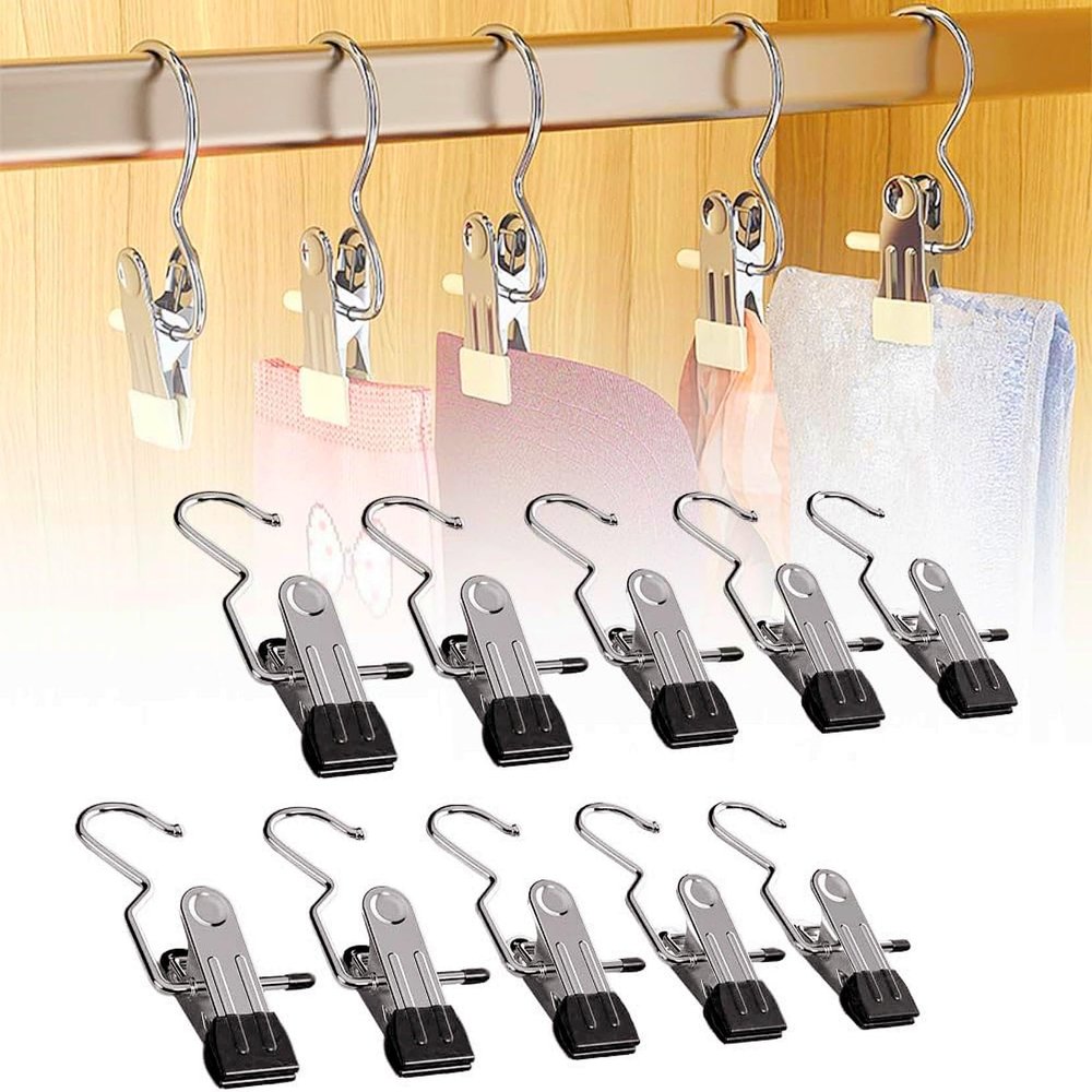 2024 New Space-Saving Clothespin Hat Pants Storage Hanging Travel Hook, 360 Swivel Stainless Steel Hangers with Clips, Laundry Hooks Hanging Clips Clothes Pins Socks Towel Clips (A-Black 30PCS)