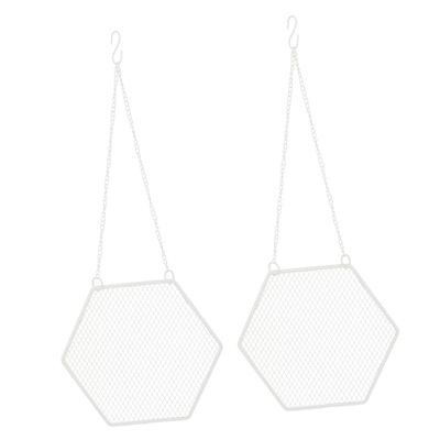 KOMBIUDA 2pcs Hexagon Hanging Earring Holder Metal Jewelry Organizer for Wall Display Chic Storage for Earrings Bracelets and Accessories White