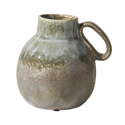 Lllunimon Rustic Farmhouse Ceramic Vase with Handle, Pottery Decorative Flower Vase for Home Decor, Minimalism Boho Home Decor