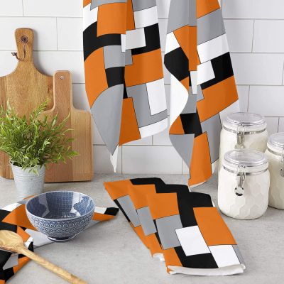 Rocking Giraffee Microfiber Kitchen Towels 1 Pack, Abstract Art Orange Black Gray Splice Absorbent Dish Towel Quick Drying Hand Towels Set Dishcloths for Kitchen Bathroom Hotel, 16x24 inch