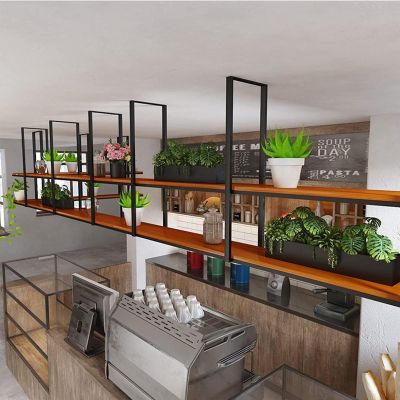 Metal Plant Stand, 2 Layer Solid Wood Ceiling Shelf Floating Storage Shelving Modern Flower Pot Display Rack Kitchen Hanging Shelves, for Home Decor (Size : 100x30x80cm)
