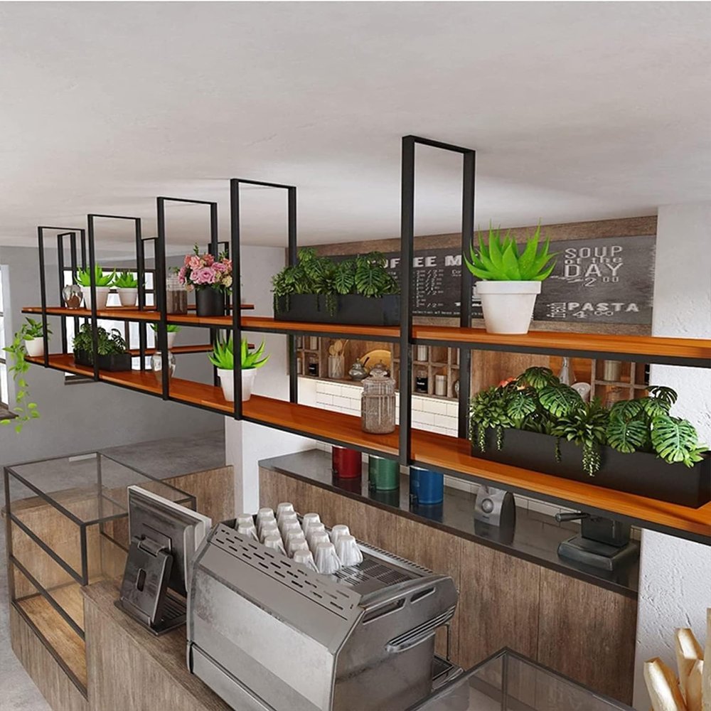 Metal Plant Stand, 2 Layer Solid Wood Ceiling Shelf Floating Storage Shelving Modern Flower Pot Display Rack Kitchen Hanging Shelves, for Home Decor (Size : 100x30x80cm)
