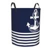 Large Laundry Hamper, Nautical Navy Blue White Stripes and Anchor Laundry Basket Collapsible & Waterproof Storage Basket for College Dorm, Family Essentials view 2