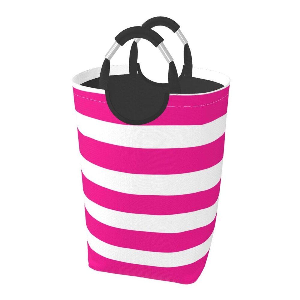 Large Laundry Hamper, Stripes in Hot Pink and White Laundry Basket Collapsible & Waterproof Storage Basket for College Dorm, Family Essentials