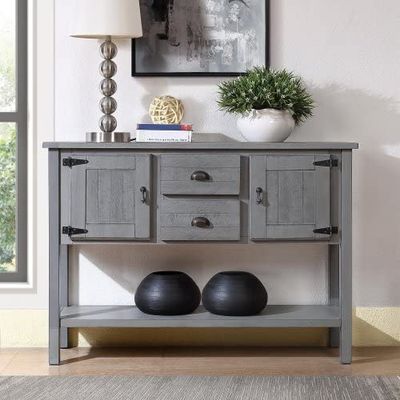 48'' Sideboard Buffet with Storage, Entryway Table with Storage, with 2 Drawers 2 Cabinets and Lower Shelf, Wooden Coffee Bar Cabinet Buffet for Kitchen Dining Room (Antique Gray)
