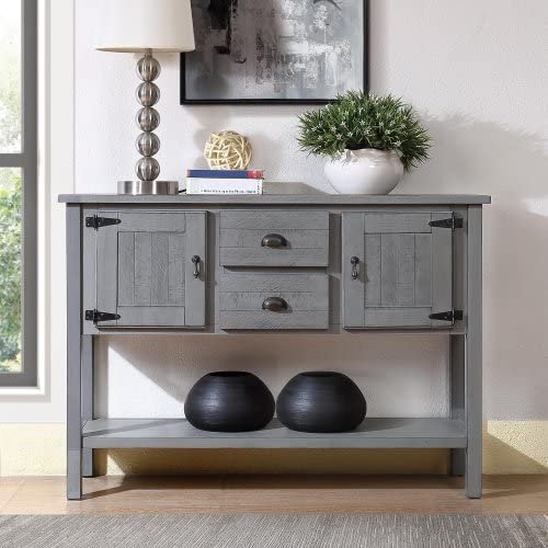 48'' Sideboard Buffet with Storage, Entryway Table with Storage, with 2 Drawers 2 Cabinets and Lower Shelf, Wooden Coffee Bar Cabinet Buffet for Kitchen Dining Room (Antique Gray)
