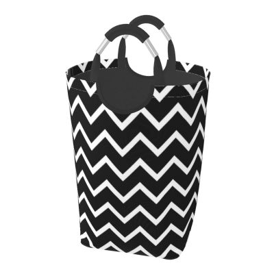 Large Laundry Hamper, Black and White Chevron Print Laundry Basket Collapsible & Waterproof Storage Basket for College Dorm, Family Essentials