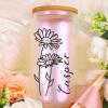 Personalized Name Birth Flower Glass Cup, 16oz Can Shaped Cups with Lid And Straw, Drinking Beer Glass Iced Coffee Cute Tumbler Cup Christmas, Birthday Valentines Day for Women (Special Person) view 3
