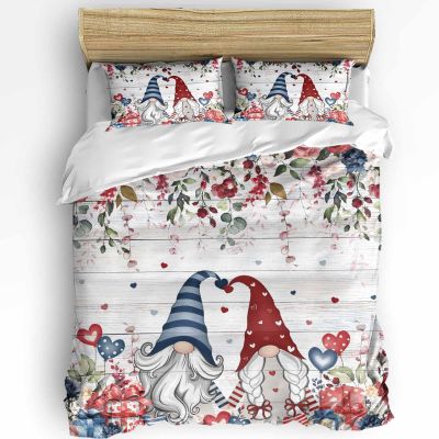 Valentine's Duvet Cover Set California King Size Valentine's Day Gnome Colorful Plant Wood Grain Comforter Cover Set Soft Bedding Set for Boys Girls Adults Bedroom Decor(1 Duvet Cover+2 Pillowcases)