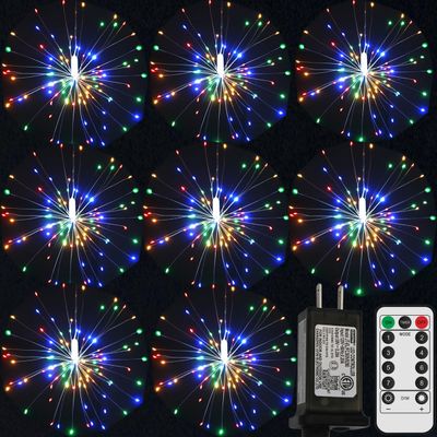 Dreamworth Remote Firework Lights Led Copper Wire, 8 Connection Total 800 LED Fairy Twinkle Lights Plug in String Lights 8 Modes 1M/3.3FT Spacing Starburst Lights with Sagging Wire (Colorful)