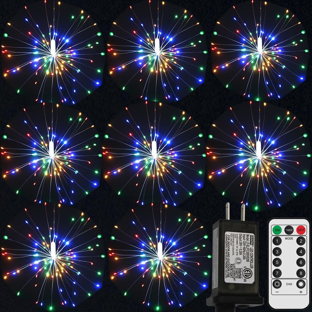 Dreamworth Remote Firework Lights Led Copper Wire, 8 Connection Total 800 LED Fairy Twinkle Lights Plug in String Lights 8 Modes 1M/3.3FT Spacing Starburst Lights with Sagging Wire (Colorful)