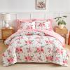 Flower Comforter Sheet Set White Bed in a Bag 7 Pieces Cal King Size Dark Pink Floral Bedding Set (1 California King Comforter 2 Pillow Shams 1 White Flat Sheet 1 Fitted Sheet 2 Pillowcases) view 2