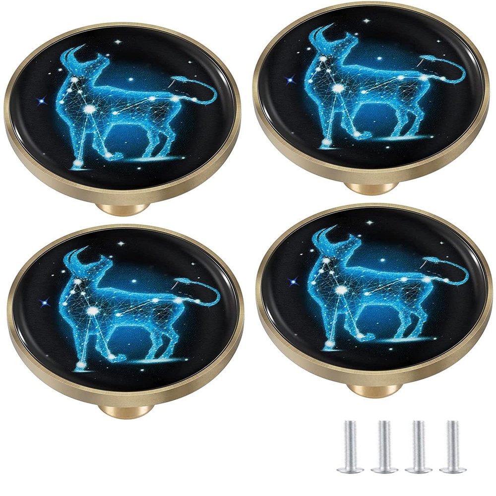 UNbit Kitchen Door Handles,Knob,Pull Handle,4 Pcs Door Knobs 32mm Round Constellation Furniture Knobs with Screw Brass Drawer Knobs Zodiac Sign Fluorescent Pull Handle Dresser Knobs Capricorn Handle