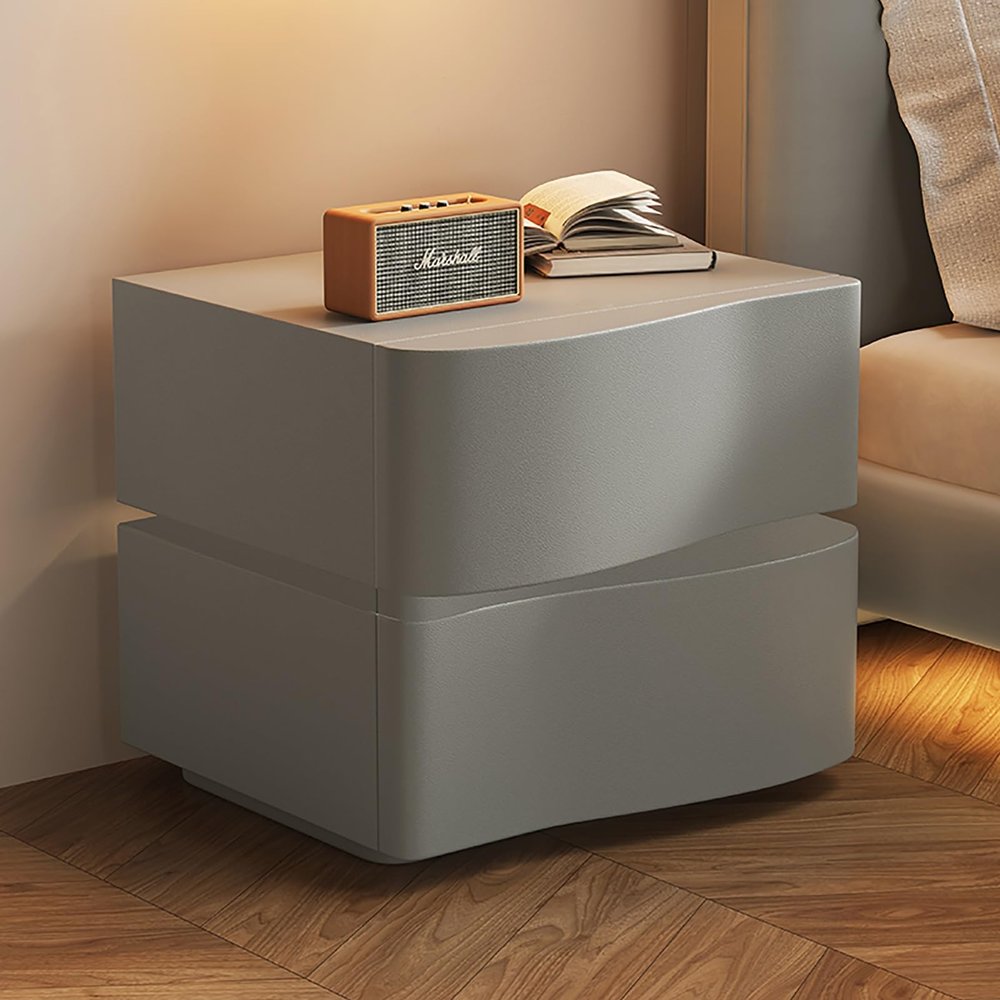Bed end Table Bedside Nightstand Desk Cabinet with LED Light Drawer Storage, Solid Wood Small Bedroom Furniture, Microfiber Leather Wrap (Color : Gray, Size : 40x45x42cm)