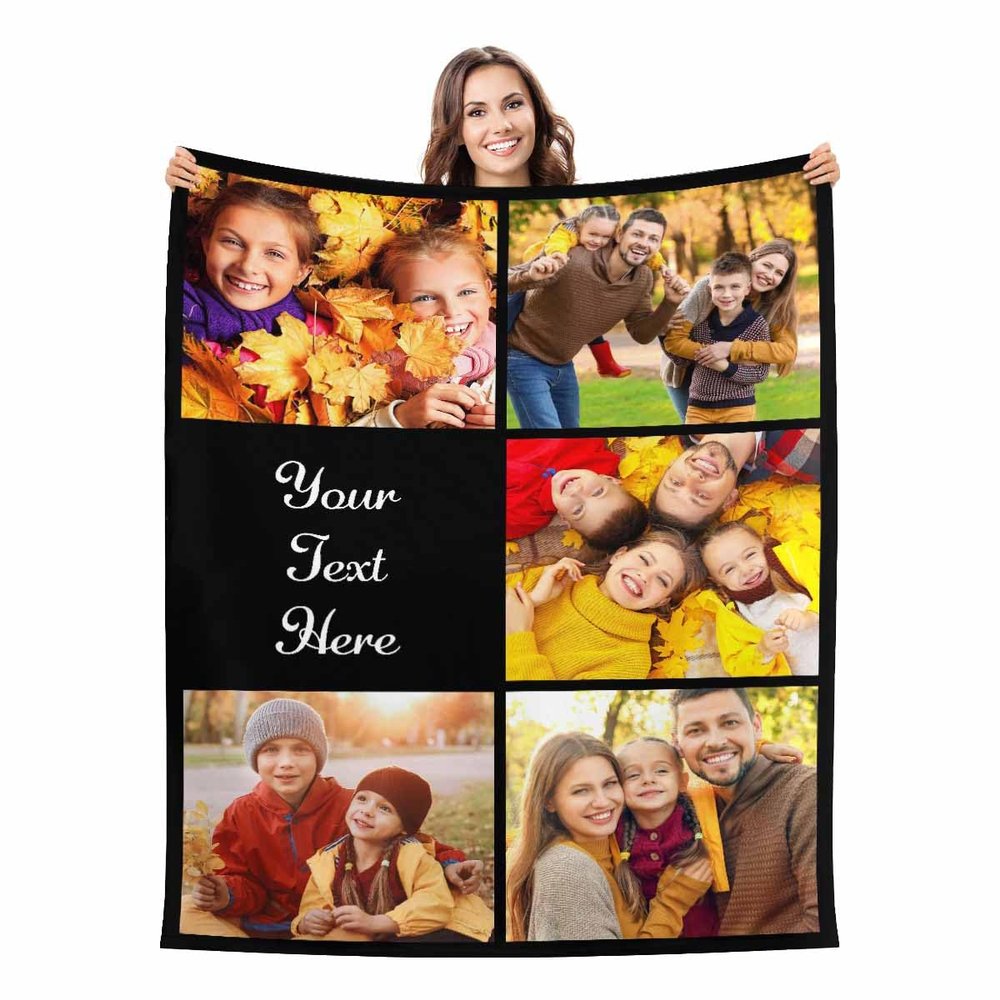 Custom Blanket with Photos Personalized Text Blankets for Adult Customized for Family Friends Soft Fleece Throw Blanket Birthday Anniversary New Year 5 Photos
