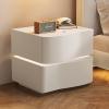 Bed end Table Bedside Nightstand Desk Cabinet with LED Light Drawer Storage, Solid Wood Small Bedroom Furniture, Microfiber Leather Wrap (Color : White+lamp, Size : 50x45x42cm) view 1