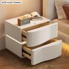 Bed end Table Bedside Nightstand Desk Cabinet with LED Light Drawer Storage, Solid Wood Small Bedroom Furniture, Microfiber Leather Wrap (Color : White+lamp, Size : 50x45x42cm) view 3