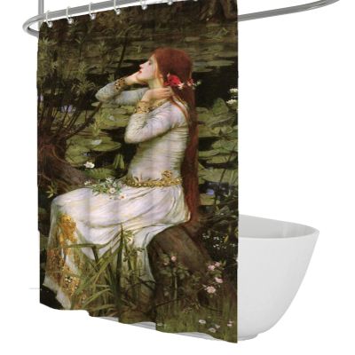 SHUODAOCO White Skirt Girl Shower Curtains Green Water Lily Leaves Shower Curtain Sets with Hook John William Waterhouse Aesthetic Bathroom Curtain 48Wx72L