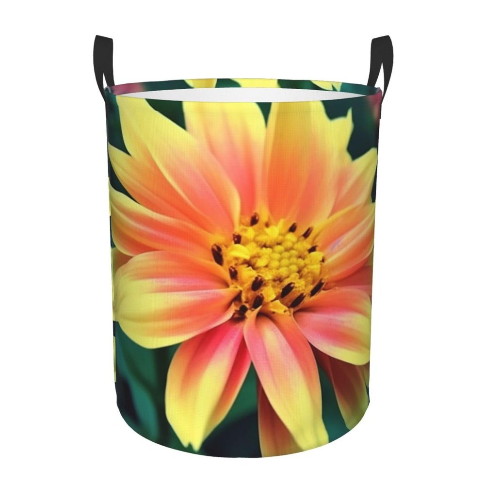 Pretty Flower print Laundry Basket Waterproof Laundry Hamper with Handle Collapsible Organizer Basket Circular portable Storage Bin for Kitchen Living Room Bathroom Closet Car