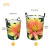 Pretty Flower print Laundry Basket Waterproof Laundry Hamper with Handle Collapsible Organizer Basket Circular portable Storage Bin for Kitchen Living Room Bathroom Closet Car view 3