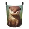 Cute otter print Laundry Basket Waterproof Laundry Hamper with Handle Collapsible Organizer Basket Circular portable Storage Bin for Kitchen Living Room Bathroom Closet Car view 1