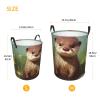 Cute otter print Laundry Basket Waterproof Laundry Hamper with Handle Collapsible Organizer Basket Circular portable Storage Bin for Kitchen Living Room Bathroom Closet Car view 3