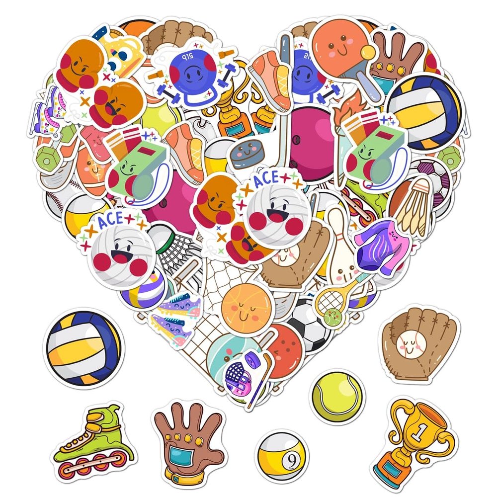Pack 50 Pcs Sports Stickers for Water Bottles Waterproof Laptop Luggage Helmet Computer Scrapbooking Teens Adults Girls Boys Cute Funny Aesthetic Sticker Packs Small Vinyl Decals