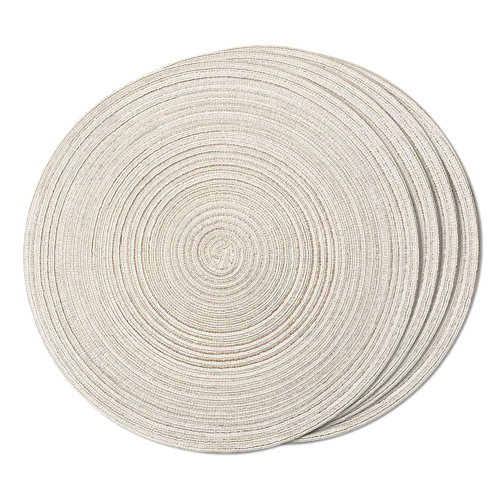 FunWheat Round Braided Placemats Set of 4 Place mats for Dining Tables Woven Heat Resistant Table Mats 15 inch (E Beige, 4pcs)