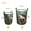 Cute Sloth print Laundry Basket Waterproof Laundry Hamper with Handle Collapsible Organizer Basket Circular portable Storage Bin for Kitchen Living Room Bathroom Closet Car view 3