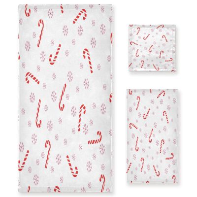 BOESI Christmas Cane Candy 3 Piece Towel Set, Bath Towel Set, Soft and Comfortable, Absorbent, Suitable for Home, Hotel, Beach, Travel, Sports