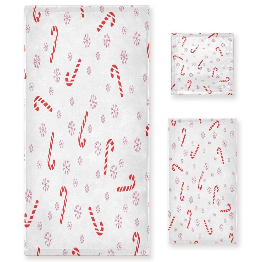 BOESI Christmas Cane Candy 3 Piece Towel Set, Bath Towel Set, Soft and Comfortable, Absorbent, Suitable for Home, Hotel, Beach, Travel, Sports