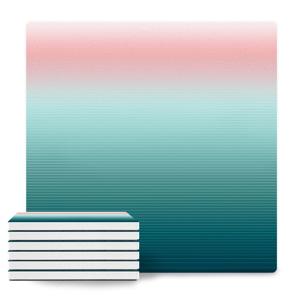 Coasters Set of 6 Ceramic Stone Coasters Drink Coasters - Striped Gradient Green Pink Absorbent Non Slip Decorative Coasters for Dining Table Bar Kitchen Table