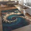 Abstract Blue Gold Peacock Feathers Area Rug, Classic Animal Feathers Non Slip Kids Rugs, Stain Resistant Machine Washable Carpet for Indoor Living Room Bedroom Office Decor Mat - 5.3 ft x 6.6 ft view 3