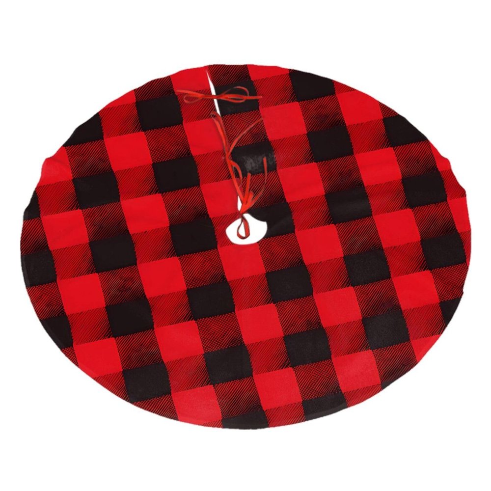Elevate Your Holiday Decor with A Black and Red Buffalo Plaid Christmas Tree Skirt: Adding Warmth and Elegance to The Festive Atmosphere 30"