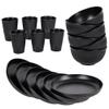 18pcs Wheat Straw Dinnerware Sets HXYPN Unbreakable Dinnerware Set Kitchen Cups Plates and Bowls Sets Reusable Dish Sets Dishwasher and Microwave Safe Plates Black view 1