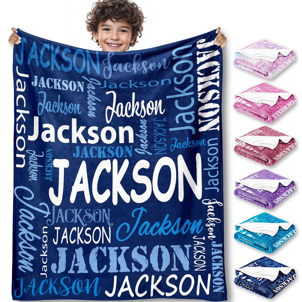 Yofair Ships Next Day, Personalized Blankets for Kids Custom Name Blanket for Boy Flannel Throw Blanket Customized Son Gifts for Teen Boys