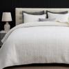 Powdion Velvet Quilt King Size,Bedspread Quilted Bedding Set, Luxurious Soft Coverlet Set Lightweight Velvet Comforter for All Season with 2 Pillow Shams, Striped Quilt Set, 96x106 Cream White view 1