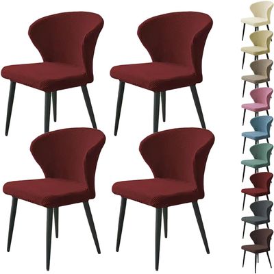 LUXRUB Round Curved Dining Chair Covers 1/2/4/6 PCS Modern Arc Shaped Curved Back Chair Slipcovers Jacquard Leisure Semicircle Vanity Chair Protectors for Bedroom (Color : Red, Size : 4pcs)