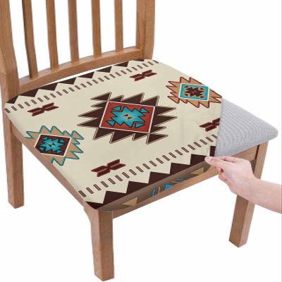 Multicolor Boho Chair Seat Covers for Dining Room Stretch Chair Seat Covers Set of 1, Chair Seat Protector Cushion Slipcovers for Kitchen Restaurant Office Western Southwest Native American Indian
