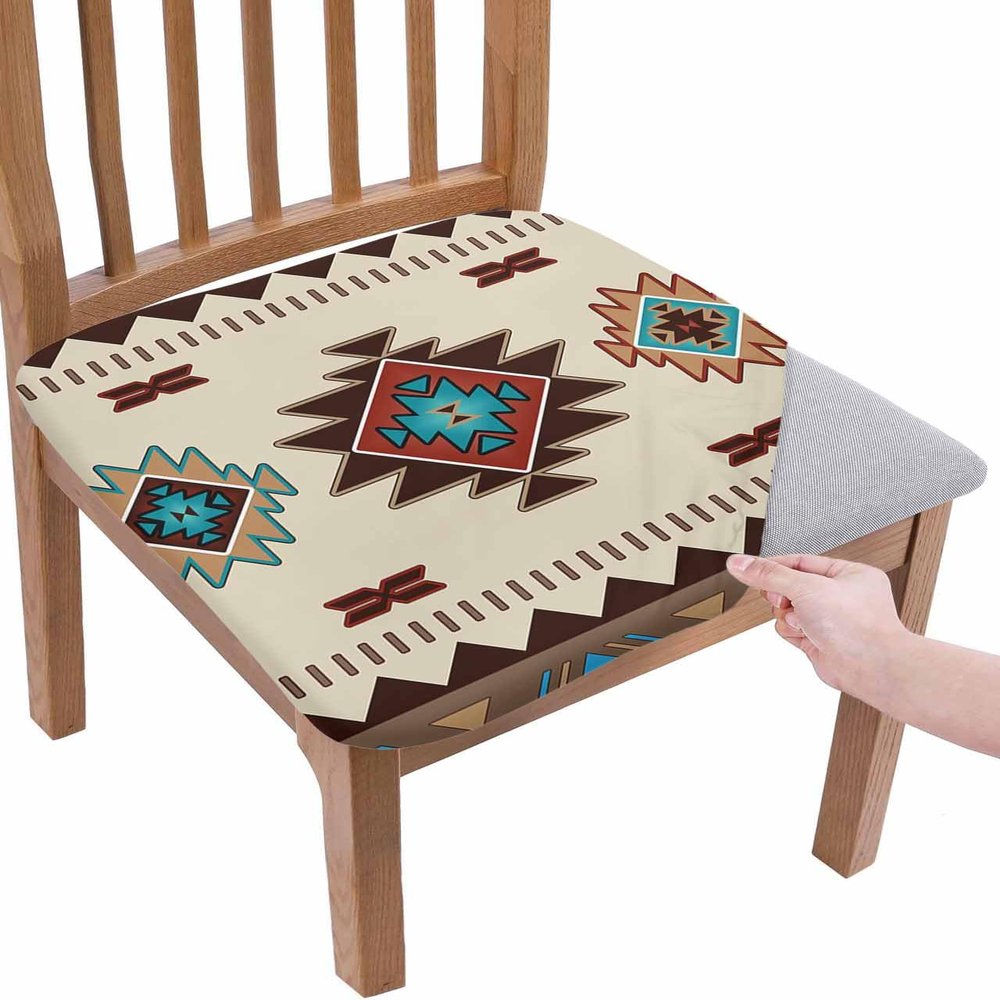 Multicolor Boho Chair Seat Covers for Dining Room Stretch Chair Seat Covers Set of 1, Chair Seat Protector Cushion Slipcovers for Kitchen Restaurant Office Western Southwest Native American Indian