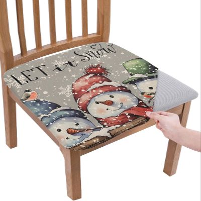 Christmas Chair Seat Covers for Dining Room Stretch Chair Seat Covers Set of 6, Chair Seat Protector Cushion Slipcovers for Kitchen Restaurant Office Shabby Chic Farmhouse Snowman Winter Snowflake