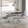 6-Piece Retro Dining Table Set, Rectangular Kitchen Table Set with 4 Victorian Round Upholstered Chairs and 1 Bench Dining Room Table Set for 6 People for Restaurant, Living Table, Gray+Antique White view 1